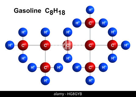 3D Rendering der molekularen Struktur des Benzins isoliert auf weißem Hintergrund Stockfoto