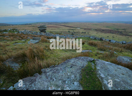 Die Aussicht auf die berühmte Cheesewring auf Stowes Hill, Bodmin Moor Stockfoto