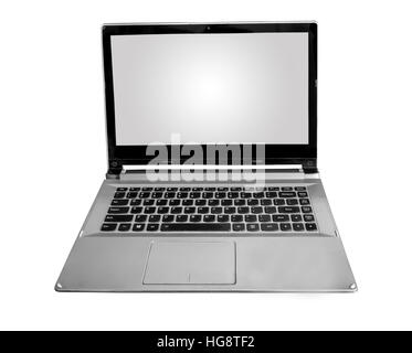 Laptop-Computer in weiß mit Glanz gradient Schirm isoliert. Stockfoto