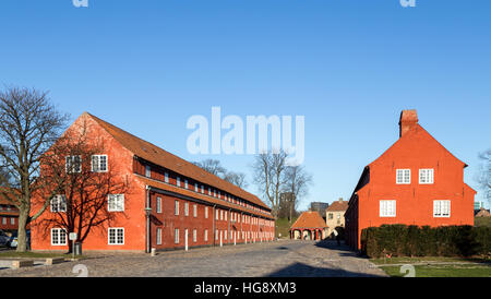 Kopenhagen, Dänemark - 5. Januar 2017: Rote Häuser in der Histroical Festung Kastellet Stockfoto