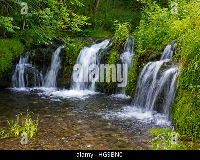 Wasserfall auf dem Fluß Lathkill im Peak District National Park Derbyshire England UK Stockfoto