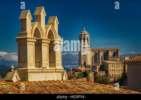 Skyline von Girona, Kathedrale, Girona Stadt, Katalonien, Spanien Stockfoto