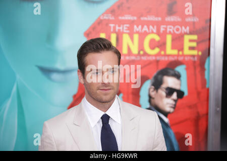 Armie Hammer kommt bei der Mann von U.N.C.L.E Premiere am Zigfield Theater in New York City. Stockfoto