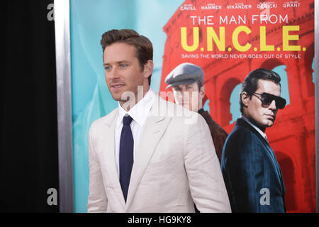 Armie Hammer kommt bei der Mann von U.N.C.L.E Premiere am Zigfield Theater in New York City. Stockfoto