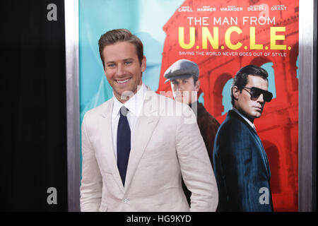 Armie Hammer kommt bei der Mann von U.N.C.L.E Premiere am Zigfield Theater in New York City. Stockfoto