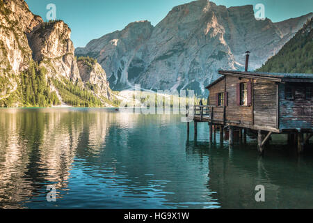 Lago di Braies in Domolites Italien Stockfoto