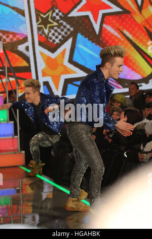 London, UK. 6. Januar 2017. Jedward kommen als neue Mitbewohner in der diesjährigen Celebrity Big Brother. © David Johnson/Alamy Live-Nachrichten Stockfoto