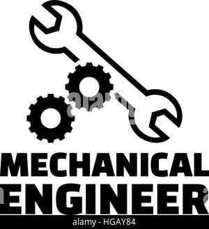 Maschinenbau-Ingenieur mit Zahnrädern und Schraubenschlüssel Stock Vektor