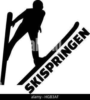 Skisprung-Silhouette mit deutschen Wort Stock Vektor