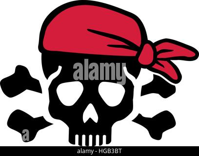 Piraten-Totenkopf mit Knochen und roten Kopftuch Stock Vektor