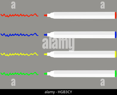 Farbige Markierungen und Schlaganfälle. Textmarker-Linie der Stift Marker, Marker Farbe Briefpapier. Vektor-illustration Stockfoto