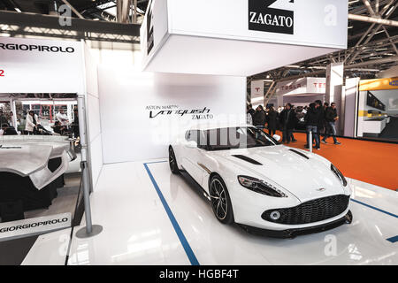 Italien, Bologna Motorshow 2016, weiße Aston Martin Vanquish Zagato Stockfoto