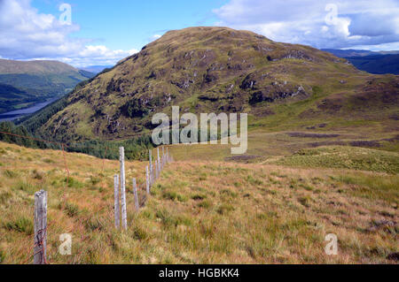 Alten Grenzzaun auf dem Grat, Graham Creag Mhor aus den Highlands Corbett Beinn Stacath (Stob Angst-Tomhais). Stockfoto