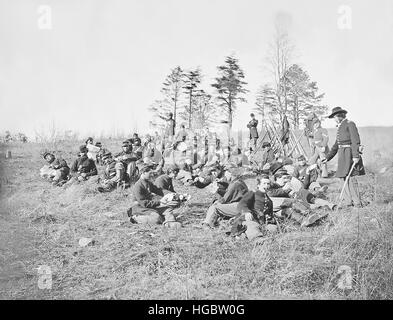 Infanterie ruht aus Übungen während des amerikanischen Bürgerkriegs. Stockfoto