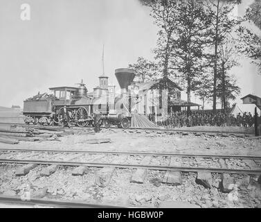 Motor Nr. 156 und Unternehmen der Infanterie während des amerikanischen Bürgerkriegs. Stockfoto