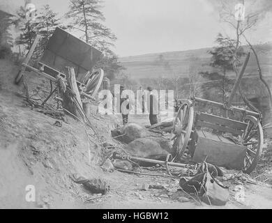 Chaos-Effekt einer Schale schwere Artillerie während des amerikanischen Bürgerkriegs. Stockfoto