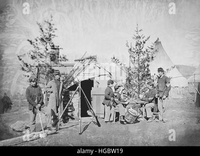 Camp-Szene während des amerikanischen Bürgerkriegs. Stockfoto