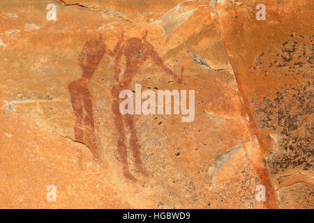 Buschmänner (San) rock Malerei, Darstellung menschliche Figuren, Drakensberge, Südafrika Stockfoto