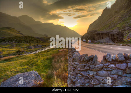 Llanberis Pass Sonnenuntergang Stockfoto