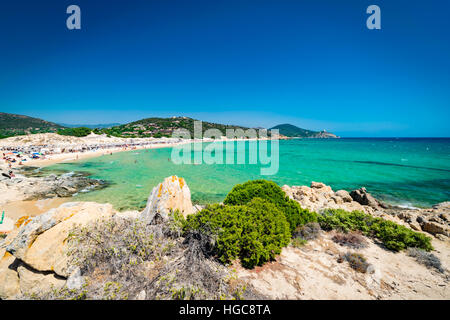 Panorama von den wunderschönen Stränden von Chia, Sardinien, Italien. Stockfoto