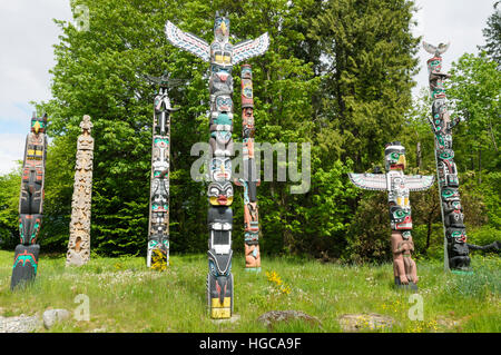 Totempfähle, Brockton Point, Stanley Park, Vancouver, Britisch-Kolumbien, Kanada Stockfoto