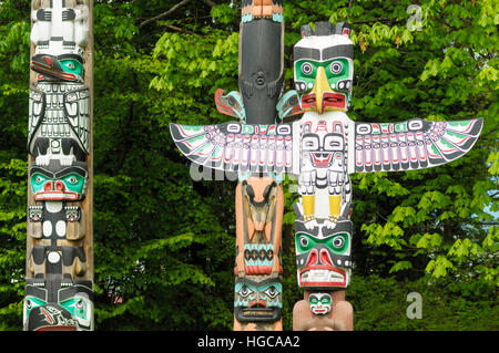 Totempfähle, Brockton Point. Stanley Park, Vancouver, Britisch-Kolumbien, Kanada Stockfoto