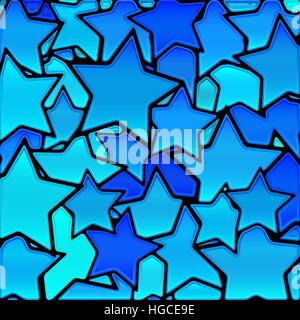 abstraktes Vektor Buntglas-Mosaik - blaue Hintergrundsterne Stock Vektor