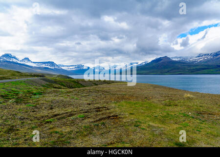 Küste und Landschaft in der Region Ost Fjorde, Island Stockfoto