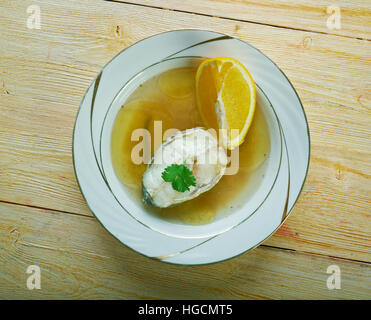 Caldillo de Perro - Meeresfrüchtesuppe von Andalusien, Südspanien Stockfoto