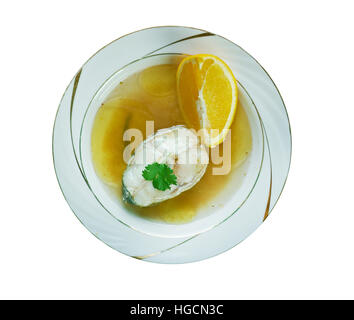 Caldillo de Perro - Meeresfrüchtesuppe von Andalusien, Südspanien Stockfoto