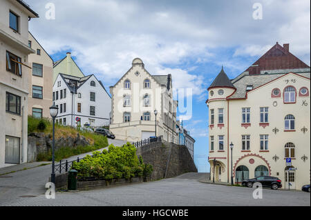 Alte Häuser Alesund in Norwegen. Stockfoto