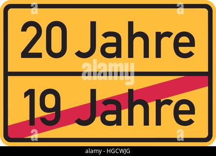 20. Geburtstag - Roadsign Deutsch Stock Vektor