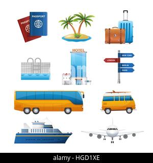 Realistische Reisen Tourismus Icons set Vektor Stock Vektor