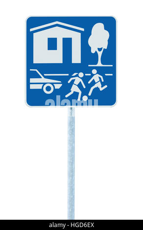 Homezone Eintrag Straßenschild, isolierte Wohngebiet, große detaillierte Traffic Wegweiser closeup Stockfoto