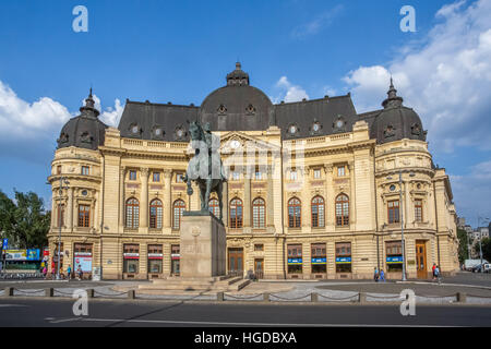 Rumänien, Bukarest Stadt Revolution Square, Carol I Statue Universität Bibliotheca Gebäude Stockfoto