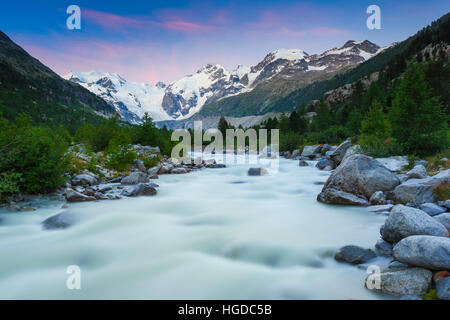 Morteratsch, Piz Palue, 3905 ms, Piz Bernina, 4049 ms, Biancograt, Morteratschgletscher, Graubünden Schweiz Stockfoto