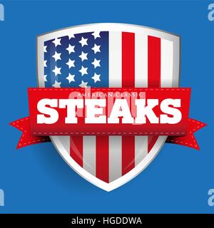 Steaks Vintage Schild mit USA-Flagge Stock Vektor