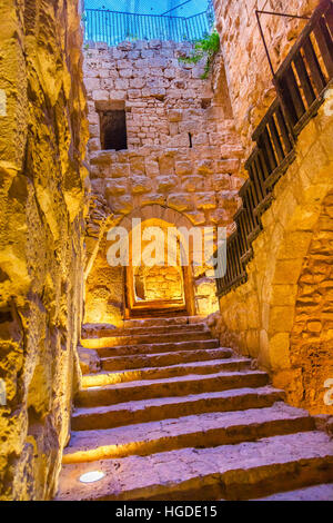 Qalat Ar-fanatischen alten arabischen Festung Burg Aljun Jordan.  Alten arabischen Burg erbaute 1184-1185 Stockfoto