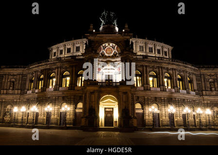 Semper Oper Semperoper von Nacht, Dresden, Sachsen, Deutschland Stockfoto