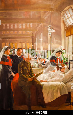 Wales, Cardiff, National Museum Cardiff, Malerei zeigt Pflege von verwundeten Soldaten in Cardiff Royal Infirmary durch Margaret Lindsay Williams datiert 1916 Stockfoto