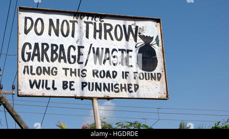 Kein Müll Zeichen Goa Indien Stockfoto