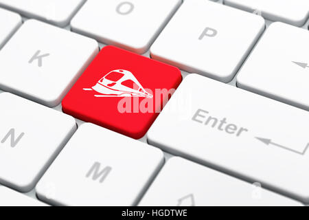 Urlaub-Konzept: Zug auf Computer Tastatur Hintergrund Stockfoto