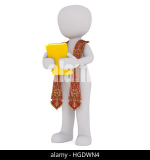 3D gerenderte Cartoon-Figur des spirituellen Führers gelbe Buch hält und trägt einen roten und goldenen Schal Stockfoto