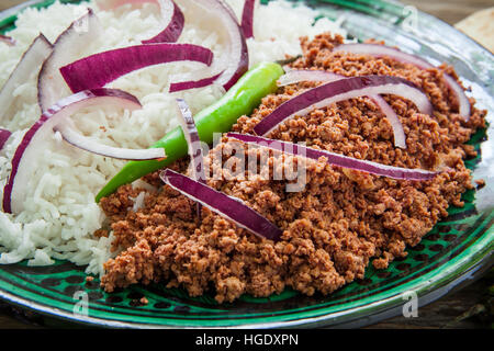 Gehacktes Lamm Fleisch Tandori Style mit Basmati-Reis Stockfoto