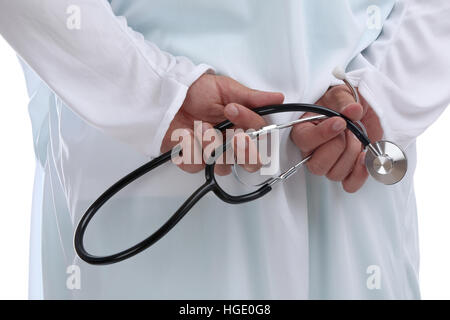 Doktor mit Stethoskop Herz-medizinischen Chirurg auf weißem Hintergrund Stockfoto