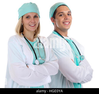 Arzt Team junger Ärzte Porträt Lächeln Beruf Job isoliert auf weißem Hintergrund Stockfoto