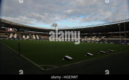 KCOM Stadion, Hull, UK. 8. Januar 2017. Hull FC V Rumpf KR Clive Sullivan Trophy Pre-Saison 2017 freundlich. General-Stadion Ansicht gehen die KCOM-Stadion vor Hull FC Vs Rumpf KR Bild von Stephen Gaunt/Touchlinepics.com/Alamy © Live-Nachrichten Stockfoto