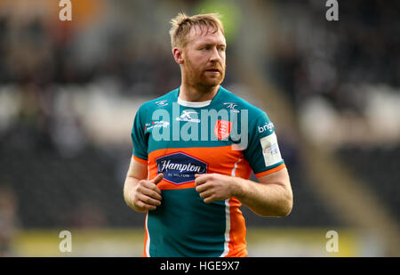 KCOM Stadion, Hull, UK. 8. Januar 2017. Hull FC V Rumpf KR Clive Sullivan Trophy Pre-Saison 2017 freundlich. David Hodgson von Hull KR in Aktion gegen Hull FC Bild von Stephen Gaunt/Touchlinepics.com/Alamy © Live-Nachrichten Stockfoto