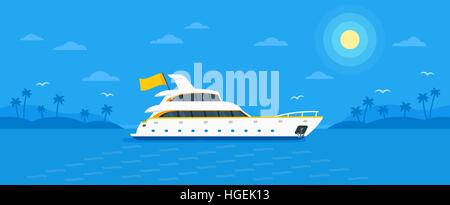 Motoryacht Boot flach Vektor Stock Vektor