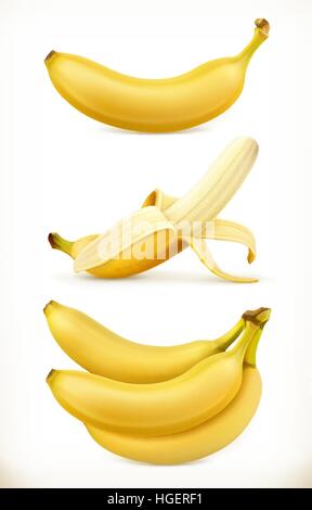 Banane. Süße Früchte. 3D Vektor-Icons Set. Realistische Darstellung Stock Vektor
